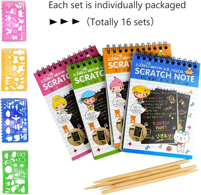 Soumore 16 Pack Scratch Notebooks, Rainbow Scratch Note Combo Art Set, Magic - Image 3