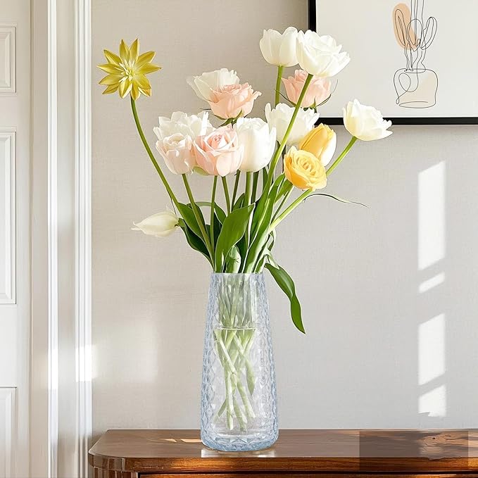 Crystal Vase for Flowers, 8.6" H Clear Round Glass Vase for Centerpieces - Image 2