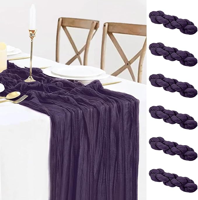 6 Pack Plum Purple Cheesecloth Table Runner 35x120 Inch Boho Gauze Table Runner by BlueTopCoLtd