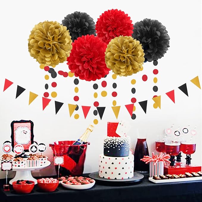 Red-Black Gold Casino-Theme Graduation Party-Decorations - Image 3