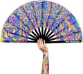 UV Glow Rave Fan, Bamboo Folding Clack Hand Fans Foldable by Raveahem