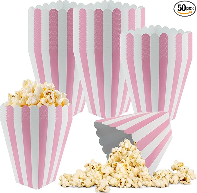 50 Pcs Pink Popcorn Boxes Mini Paper Popcorn Box Cardboard Container by zsccxq