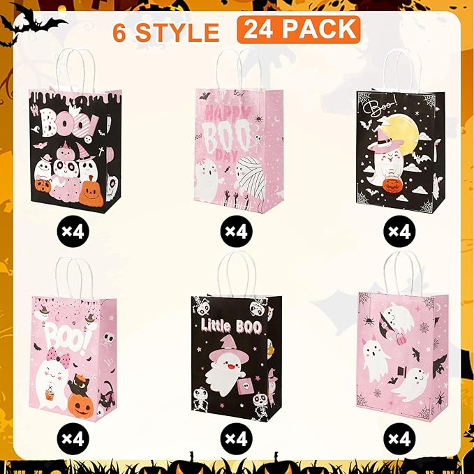 24 Pcs Halloween Paper Gift Bags, 6 Styles Halloween Goodie Bags - Image 4