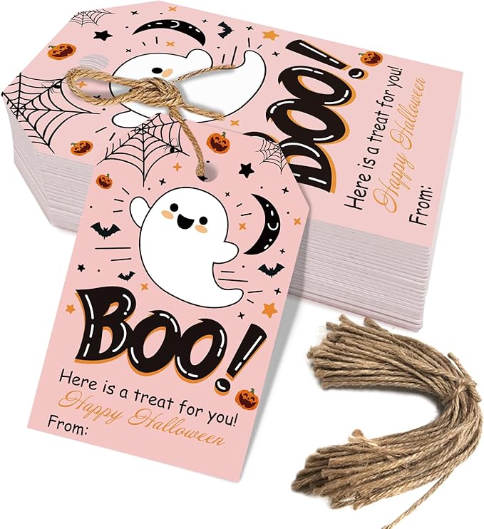 Aukolass 50Pcs Boo Gift Tags, Halloween Treat Tag by Aukolass