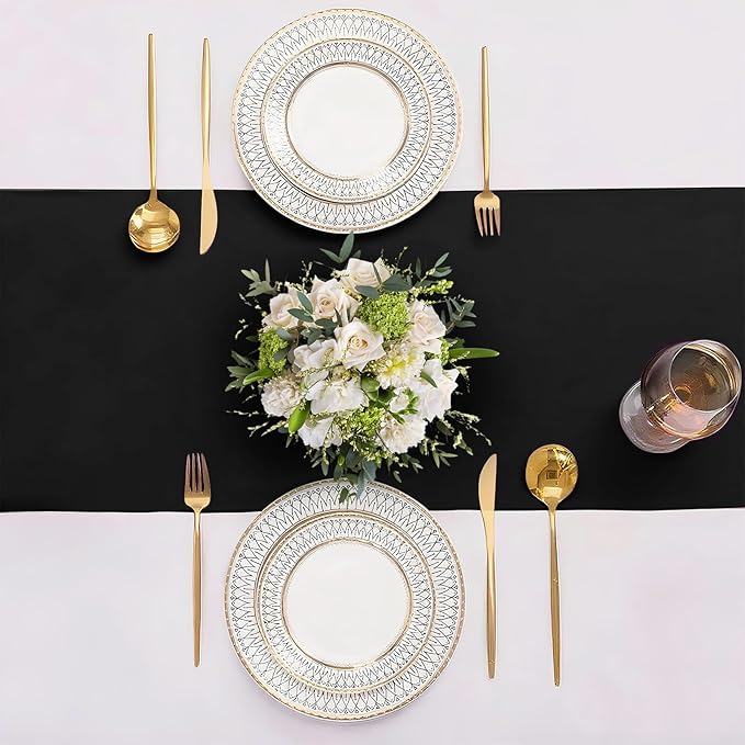 SHEJIZE 10 Pack Black Satin Table Runner 12x108 Inches Long, Bright Silky - Image 3