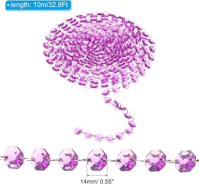 PATIKIL 14 mm Crystal Garland Strands, 32.8 Ft Acrylic Octagon Chandelier Bead - Image 2