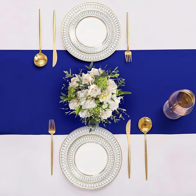 SHEJIZE 20 Pack Royal Blue Satin Table Runner 12x108 Inches Long, Bright Silky - Image 3