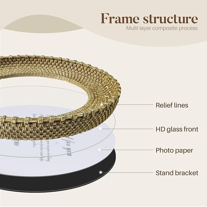 Cuspin Round Picture Frame 4x4 Vintage Gold Frames, Rattan Textured - Image 6
