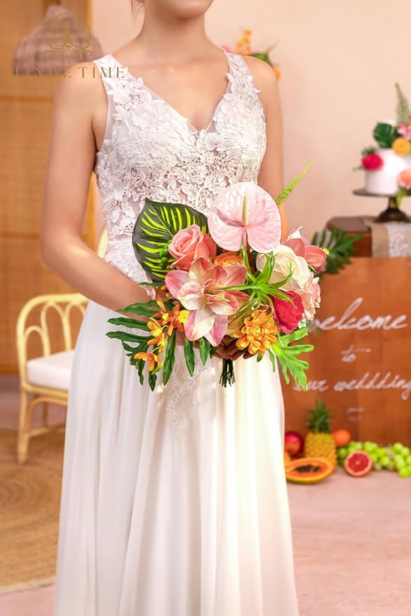 TINGE TIME Artificial Flowers Tropical Citrus & Pink Flower Combo - Image 5