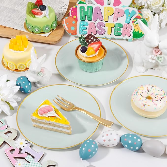 Festiva 200Pcs Pale Sage Green Gold Cake Plates 6.3" - Image 8