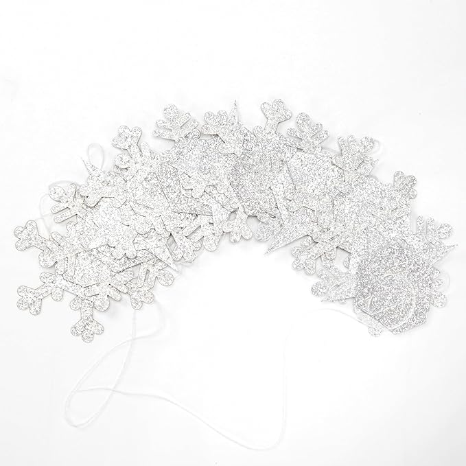 Snowflake-Snow White-Silver Christmas Party-Decorations Streamers - 52Ft White - Image 3