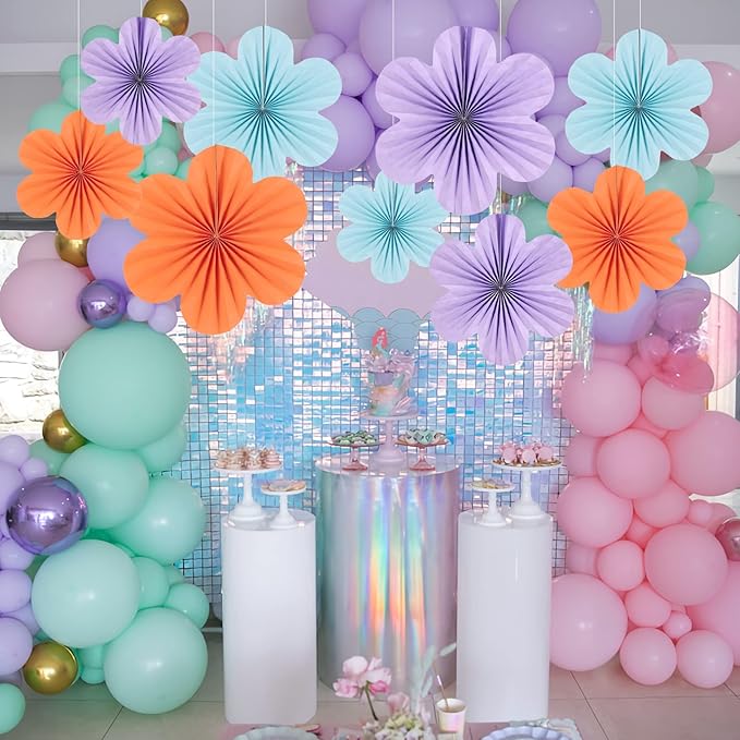 Paper Flowers Decorations for Wall Blue Paper Fans Classroom Decoration Floral - Image 4