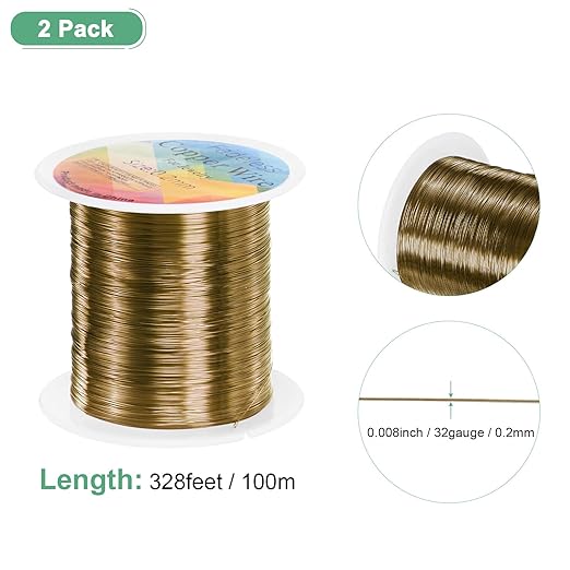 2-Rolls 0.2mm Jewelry Wire, 32 Gauge 328FT Craft Wire Copper Beading Wire - Image 3