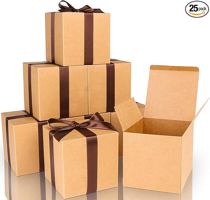 COTOPHER Small Gift Boxes 25 Pack 6x6x6 inches Brown Gift Boxes by COTOPHER