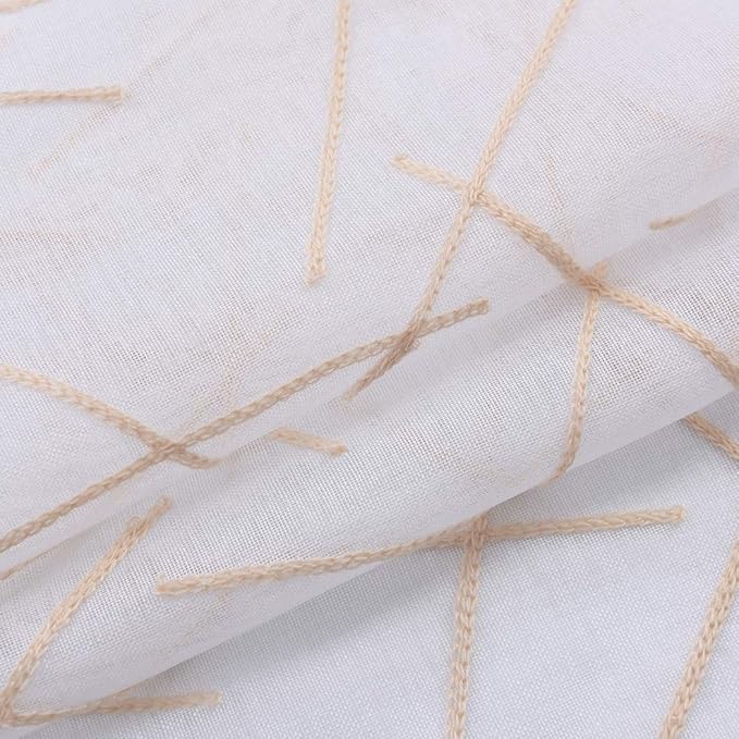 Sheer Beige Curtains 95 Inches Embroidered Branch Patterned Semi Sheer Window - Image 6