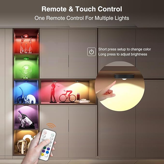 RGB Puck Lights with Remote Control, 2000mAh Rechargeable Stick on Led Lights - Image 3