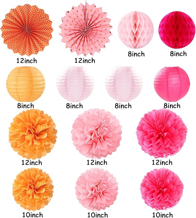 Hot-Pink Burnt-Orange Party-Decorations Streamers Lanterns - Image 2