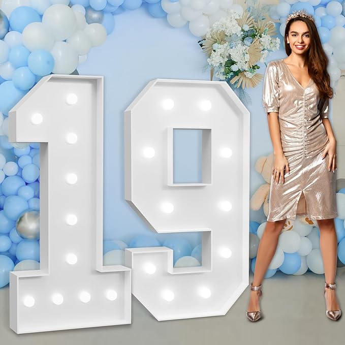 Marquee Numbers Large 19th-Birthday Decorations: 4ft Light Up Number Party by Letsmakeitimpressive