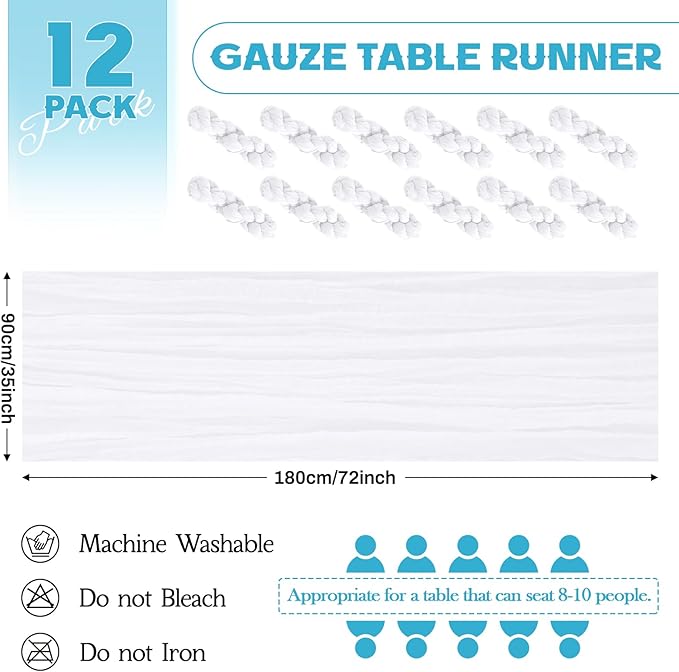 Aktor 12 Pack White Table Runner Boho Cheesecloth Table Runner Semi Sheer Gauze - Image 4