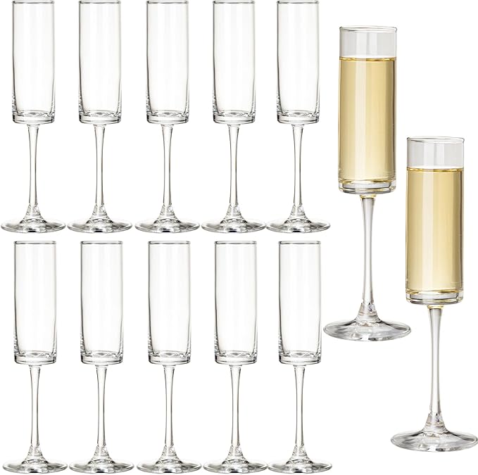 12 Pieces Clear Champagne Flutes 6 OZ Straight Sided Wine Glasses Champagne by Unknown