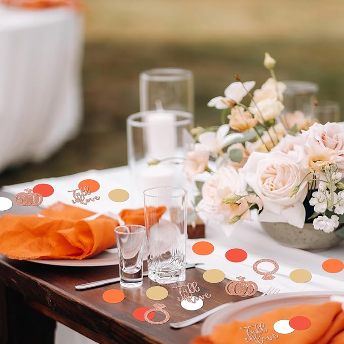 Whaline 280Pcs Fall Wedding Confetti Glitter Fall in Love Ring Pumpkin Paper - Image 4