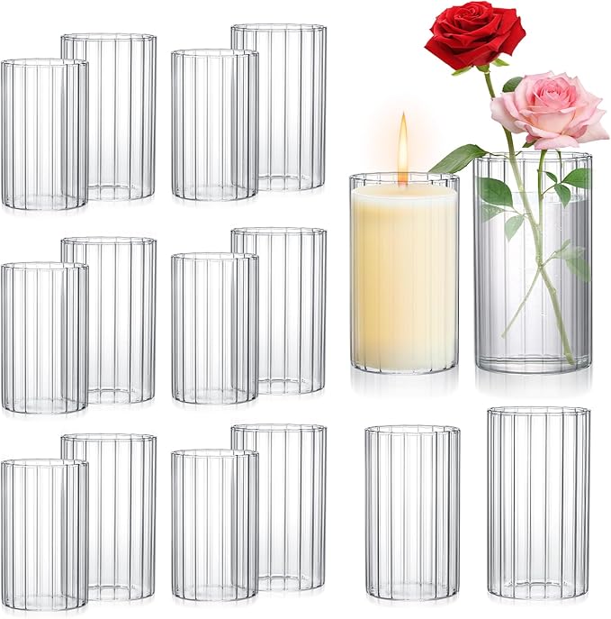 16 Pack Ribbed Glass Cylinder Vases 5.5, 6 Inch Tall Clear Flower Vase by Homjoy