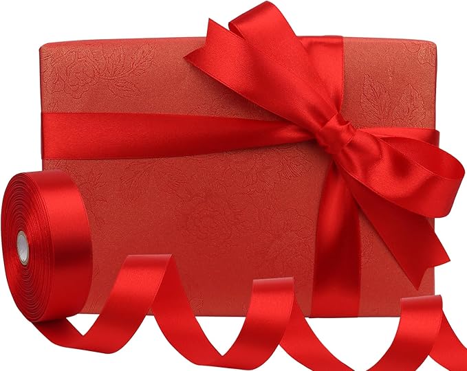 Red Solid Satin Ribbon 1 Inch 50 Yards Solid Polyester Fabric Ribbon - Image 5