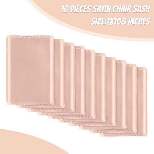 10 PCS Blush Pink Satin Chair Sashes Bows Universal Chair Ribbon Ties Back Sash - Image 2