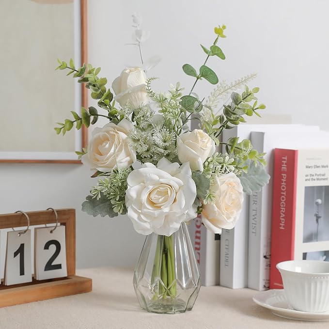 Artificial Flowers with Vase, Faux Flower Arrangement with Vase Suitable - Image 3