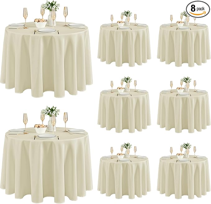 Fitable 8 Pack Round Tablecloths: Stain Resistant Wrinkle Free Circle Table by Fitable