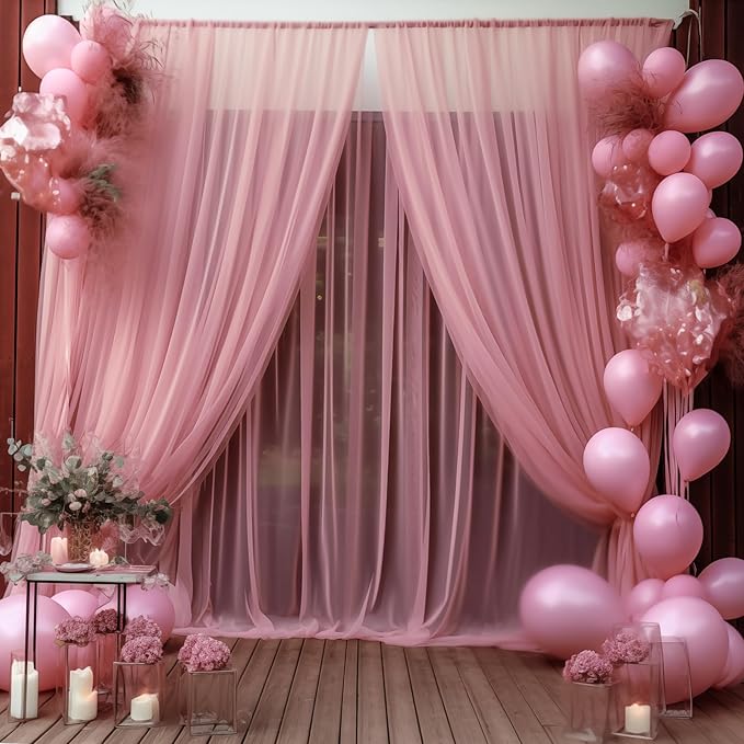 20x10 Dusty Rose Tulle Backdrop Curtains by WishCare