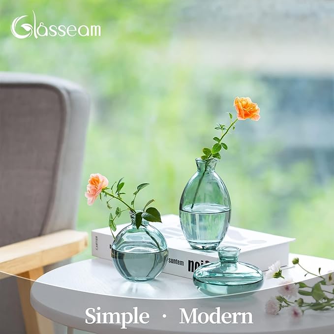 Glass Bud Vase for Centerpieces: 12Pcs Glasseam Green Mini Small Vases for - Image 5