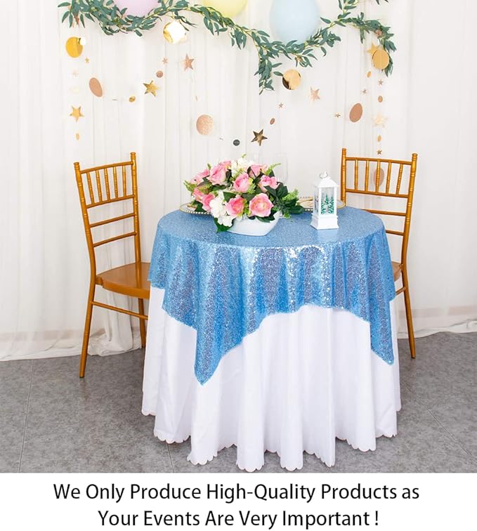 ShinyBeauty Sequin Tablecloth Square 54x54-Inch Baby Blue Table Cloths - Image 2
