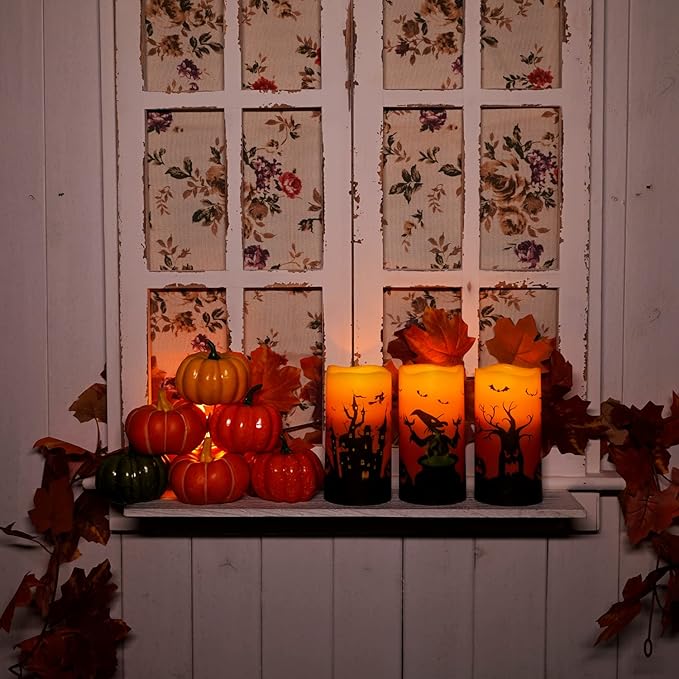 Homemory Halloween Candles, Real Wax Flickering Battery Operated LED Pillar - Image 8
