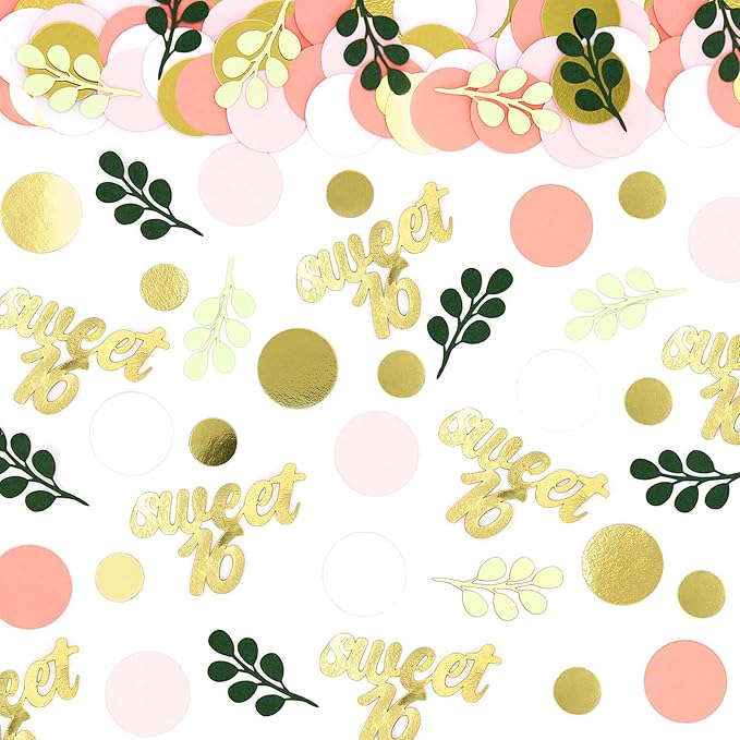 300PC Pink and Sage Green Sweet 16 Party Decorations by Vofrise