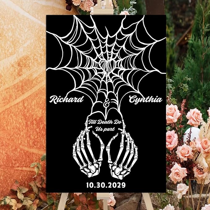 Halloween Wedding Welcome Sign, Gothic Welcome Sign Black Burgundy Wedding Sign - Image 3