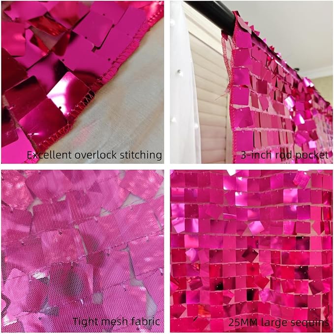 Hot Pink Square Sequin Backdrop 8ft * 8ft 1 Panel, Shimmer Wall Backdrop - Image 2