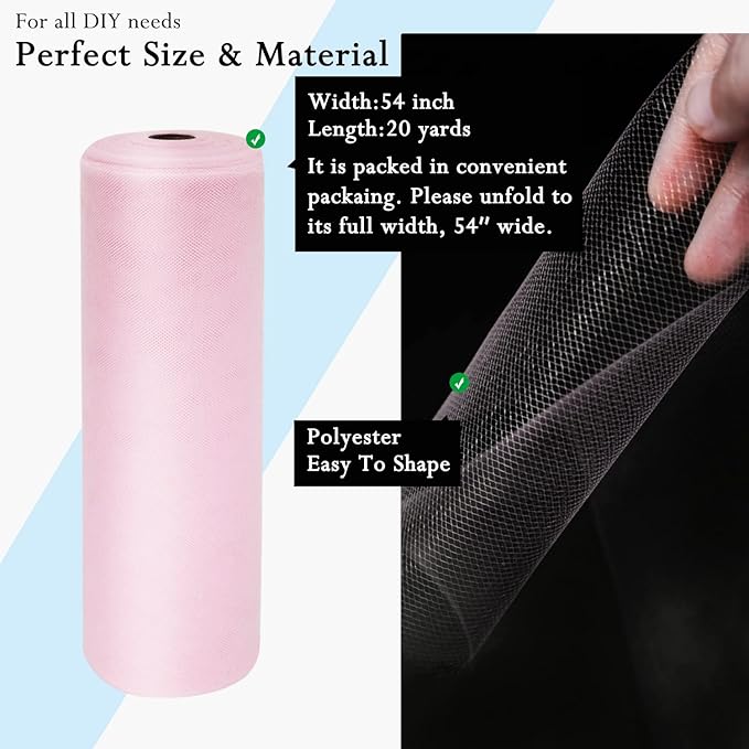 Light Pink Tulle Fabric Rolls 54 Inch by 20 Yards Tulle Bolt Spool - Image 3