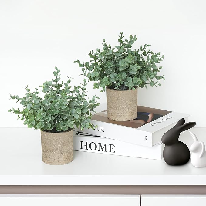 2 Pack Small Fake Plants, Artificial Eucalyptus - Image 4