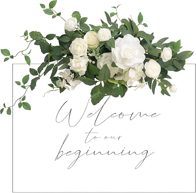Ling's Moment Wedding Floral Swag Welcome Sign Artificial Flowers Backdrop by LingsMoment