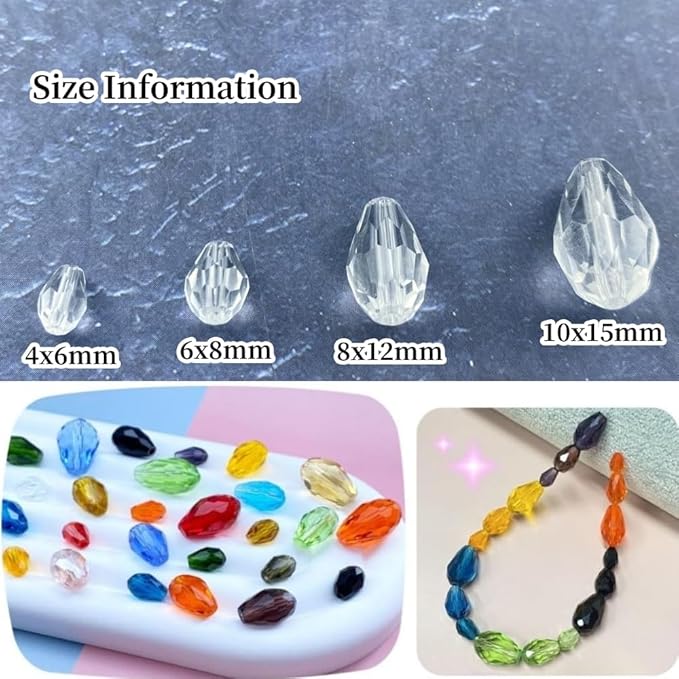 130pcs 6x8mm Teardrop Crystal Glass Beads Vertical Hole Faceted Glass Teardrop - Image 2