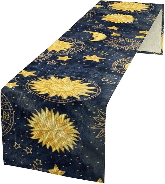 Sun Moon Table Runner, Boho Starry Sky Table Runners by ShiTingYu