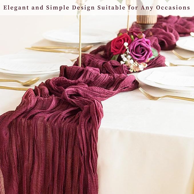 Burgundy 20 Pack Cheesecloth Table Runner 10FT Rustic Gauze Cheese Cloth Table - Image 7