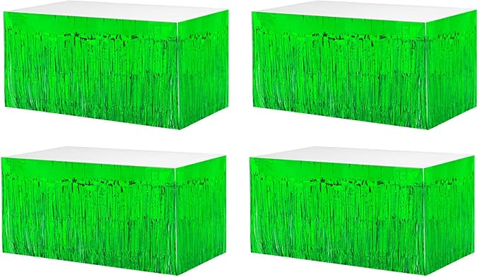 4 Pack 29x108 Inch Metallic Foil Fringe Tinsel Table Skirts by Clayghsen