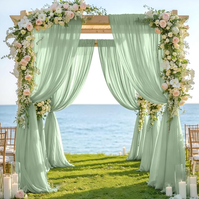 Sage Green 2 Panels Wedding Arch Draping Fabric 29" x 20Ft Sheer Drapes Outdoor - Image 2