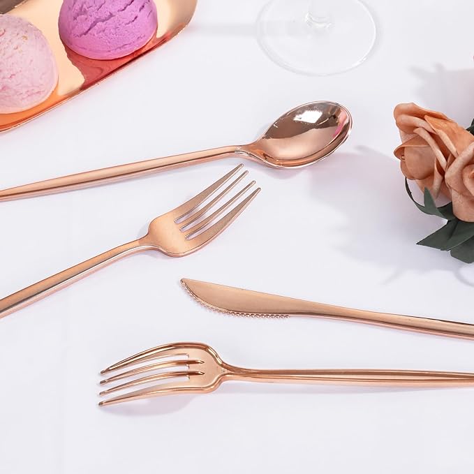 PULOTE 150PCS Rose Gold Plastic Silverware Set - Image 4