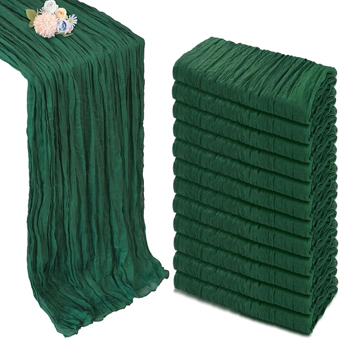 12 Pack Emerald Green Cheesecloth Christmas Table Runner 10ft Boho Gauze Fabric by Pepmily