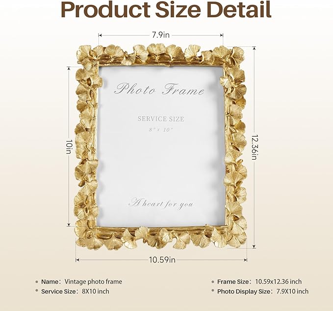 Cuspin Gold 8x10 Picture Frame, Vintage Ornate Picture Frames Leaf Textured - Image 5