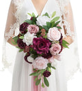 Ling's moment Burgundy Cascading Bridal Bouquet, Marsala Wedding Bouquets by LingsMoment