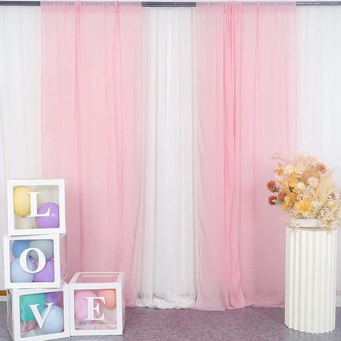 DUOBAO Pink Chiffon Backdrop Curtain-2 Panels 29x96-Inch Wedding Backdrop by DUOBAO